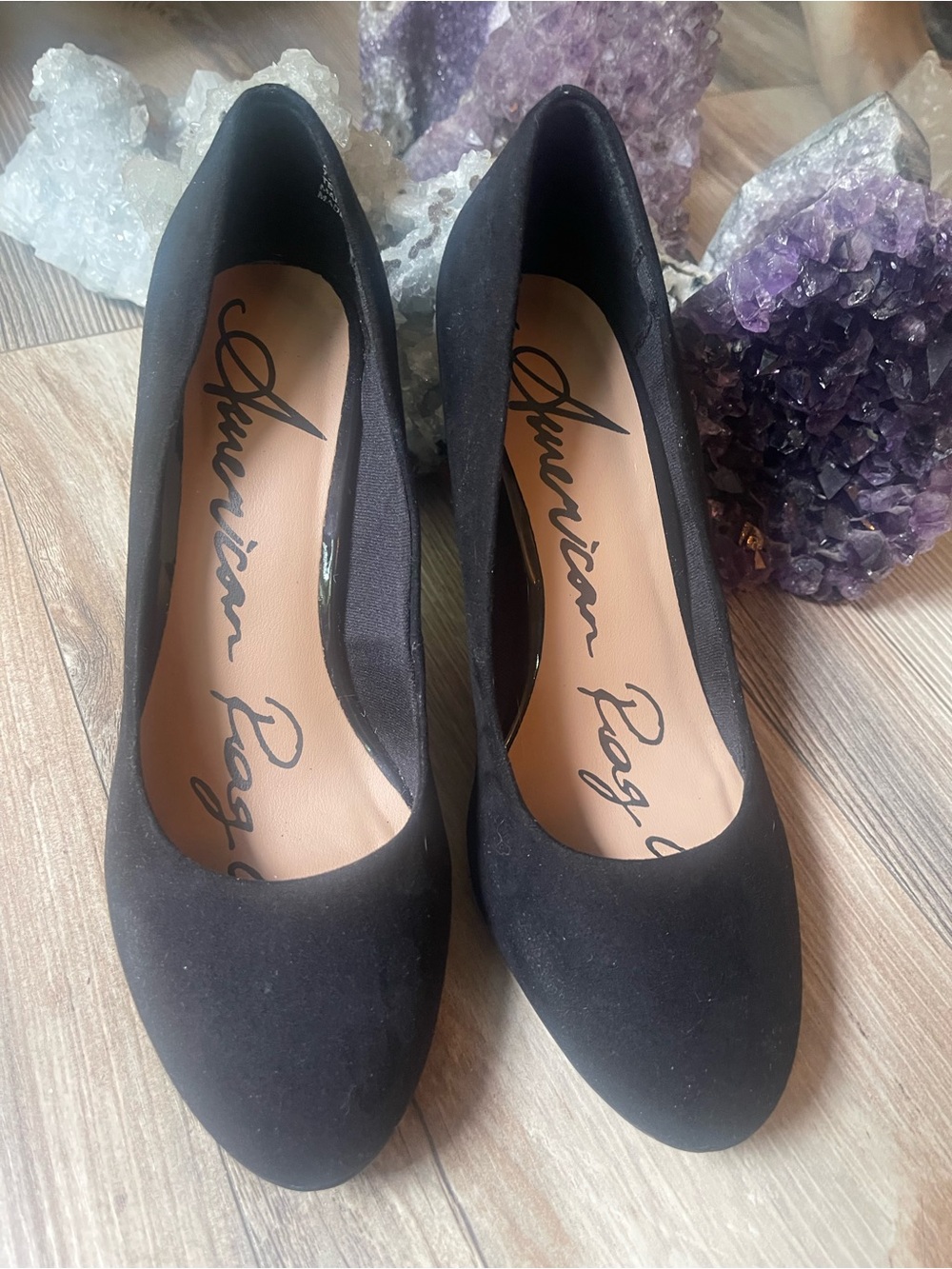 American Rag Black Suede Round-Toe Heels